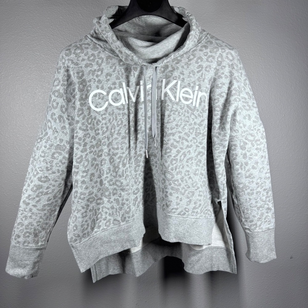 Calvin Klein Performance Womens XL Leopard Print Cowl Neck Hoodie Sweatshirt